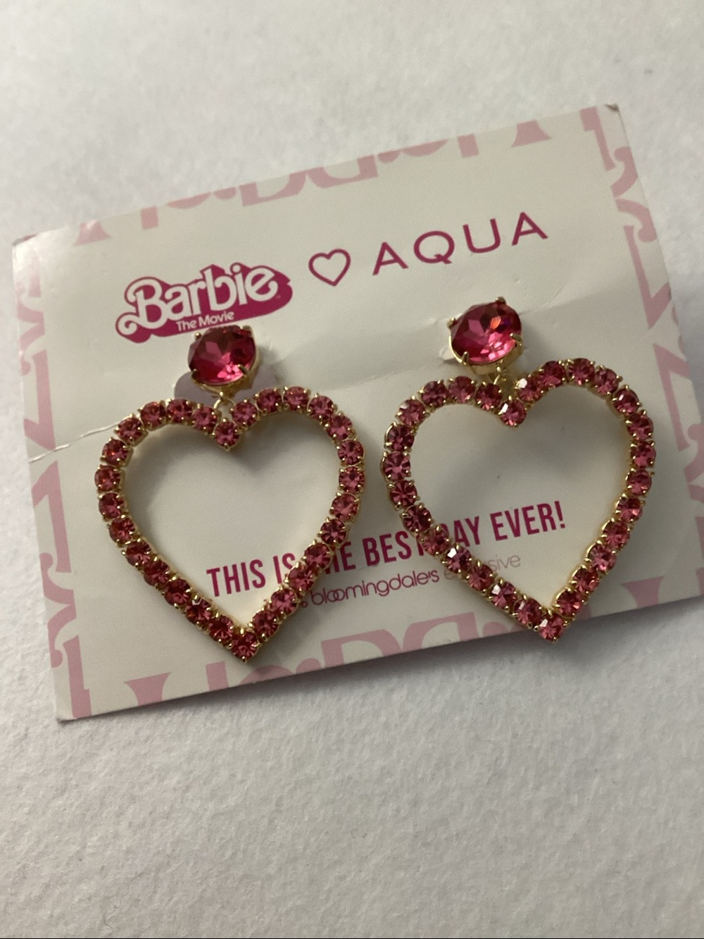 Aqua x Barbie Pink Heart Crystal Drop Earrings
